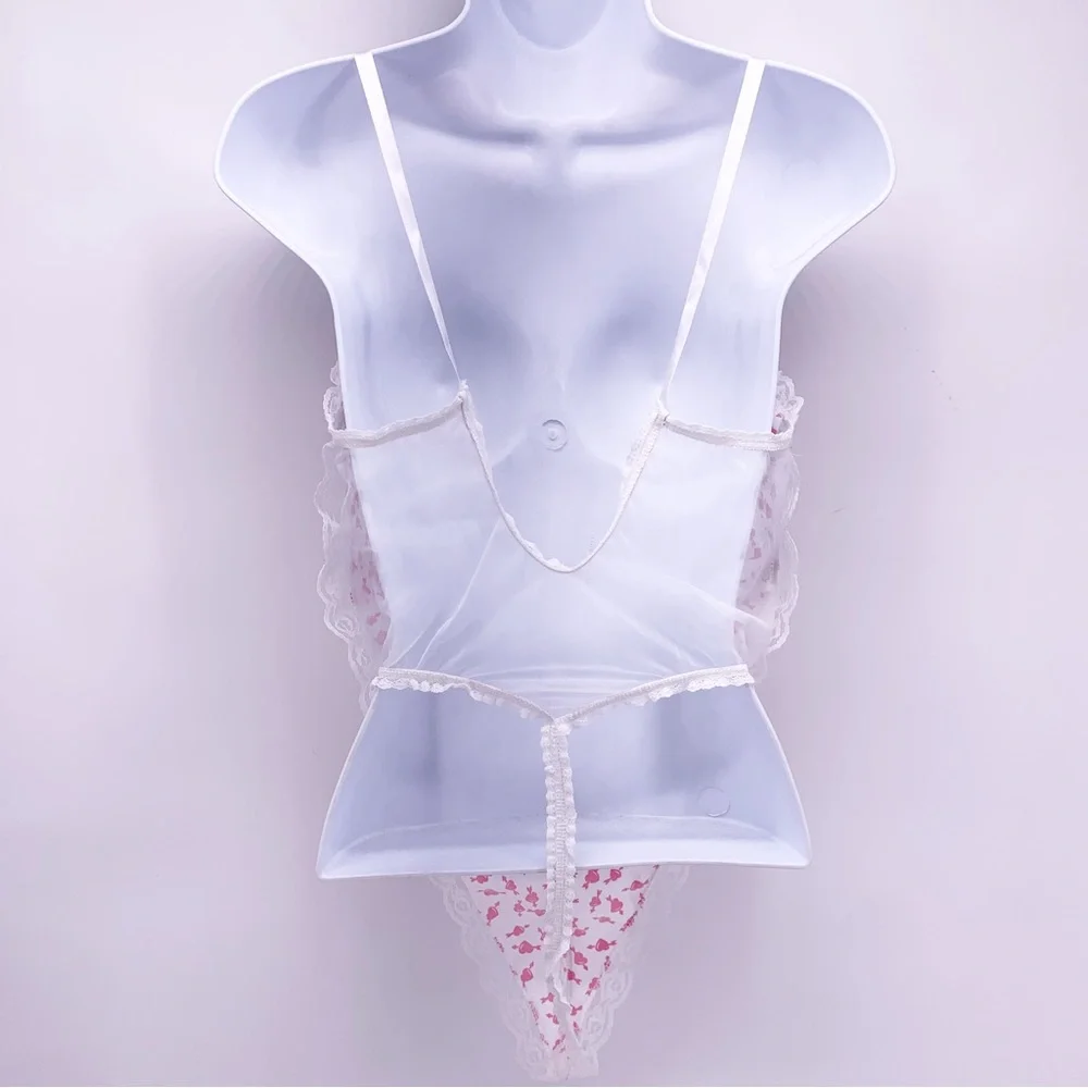 VINTAGE Heart and Bow Teddy Bodysuit Lingerie Size S/M - Picture 6 of 9